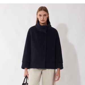 CINZIA ROCCA SHORT BLUE WOOL AND CASHMERE COAT